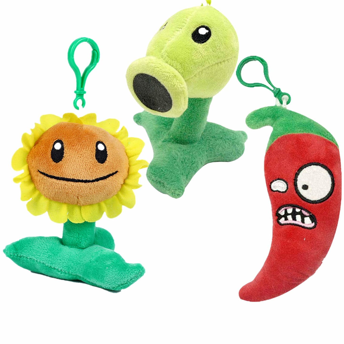 BASHERISE 3 PCS PVZ Plant Plush Zombies Keychain Sets Toys Stuffed Soft PVZ Figure Doll Sunflower, Green Pea, Red Pepper Pendant, Great Gift