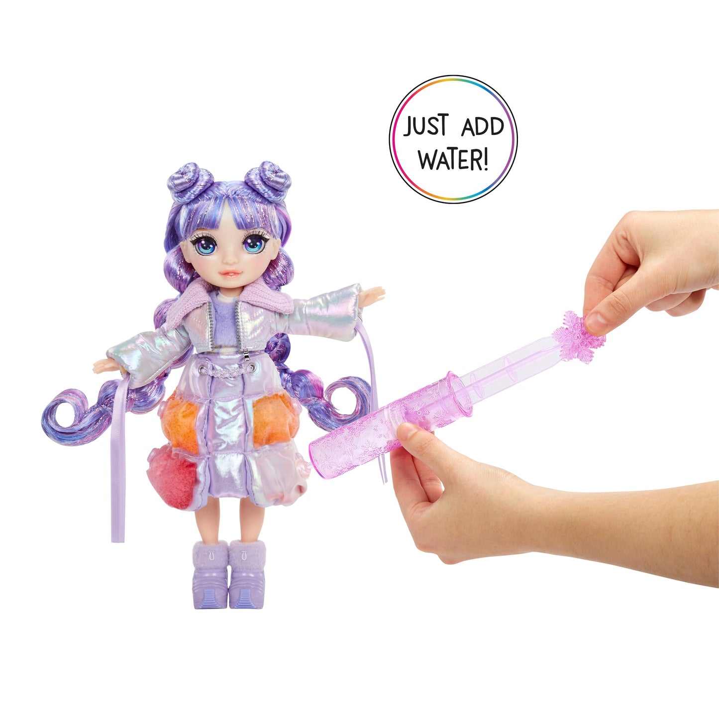 Rainbow High Winter Wonderland Violet - Purple 11” Fashion Doll with Magic Snow Hidden in Fashion That Puffs Up with Water, and Snowman Kit, for Kids