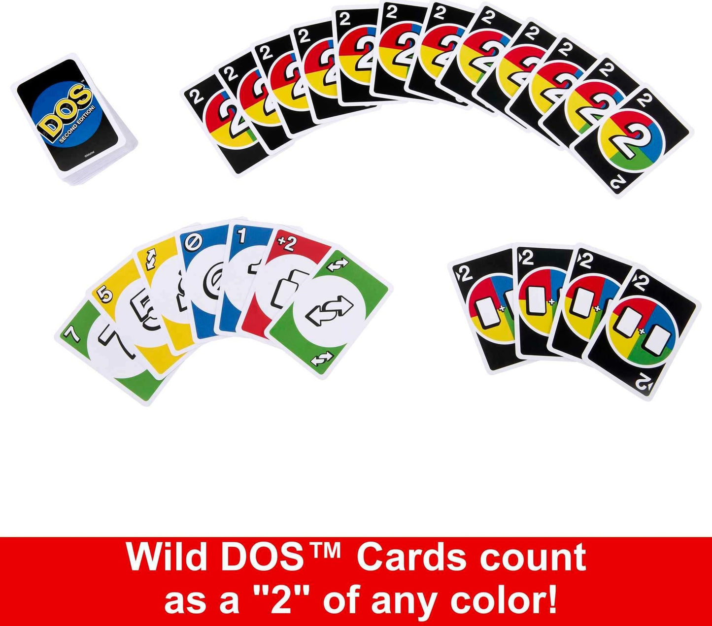 Mattel Games DOS Second Edition Card Game for Kids & Families, Color Blind Accessible Deck for Groups & Parties