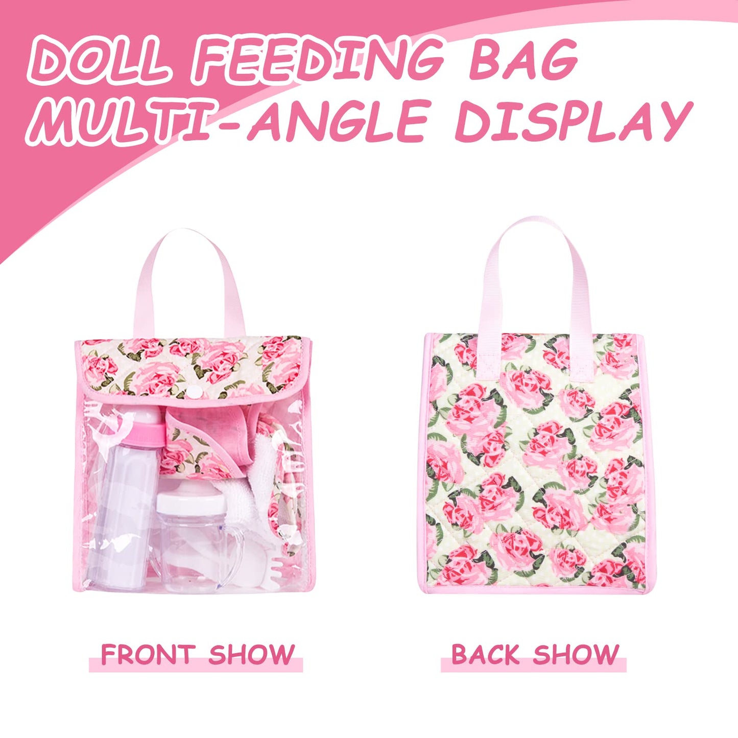 Rakki Dolli Feeding Set Nursery Bag Set for Dolls, Plate Together with Spoon, Fork, Milk Bottle, Juice Cup, Towel &Bib