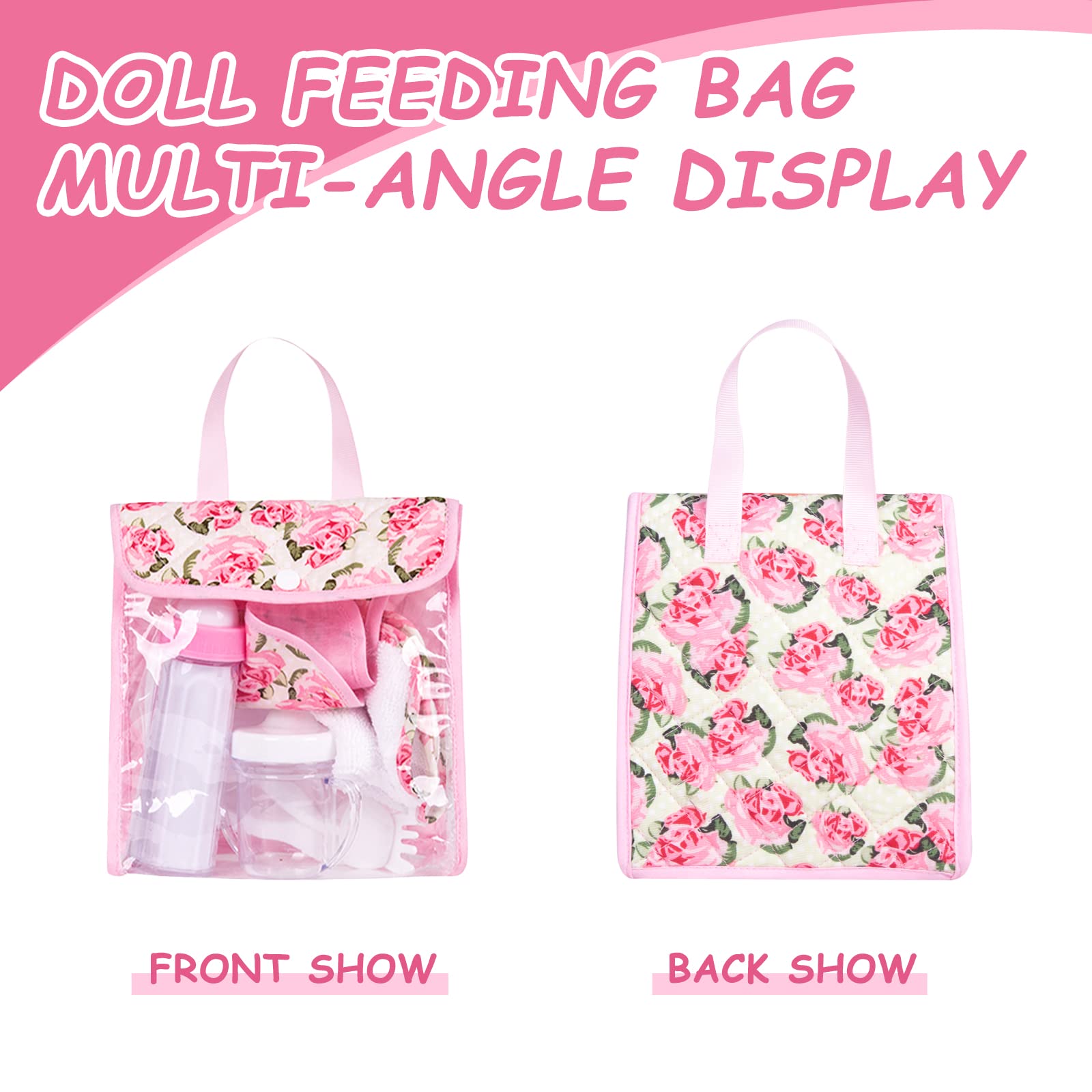 Rakki Dolli Feeding Set Nursery Bag Set for Dolls, Plate Together with Spoon, Fork, Milk Bottle, Juice Cup, Towel &Bib