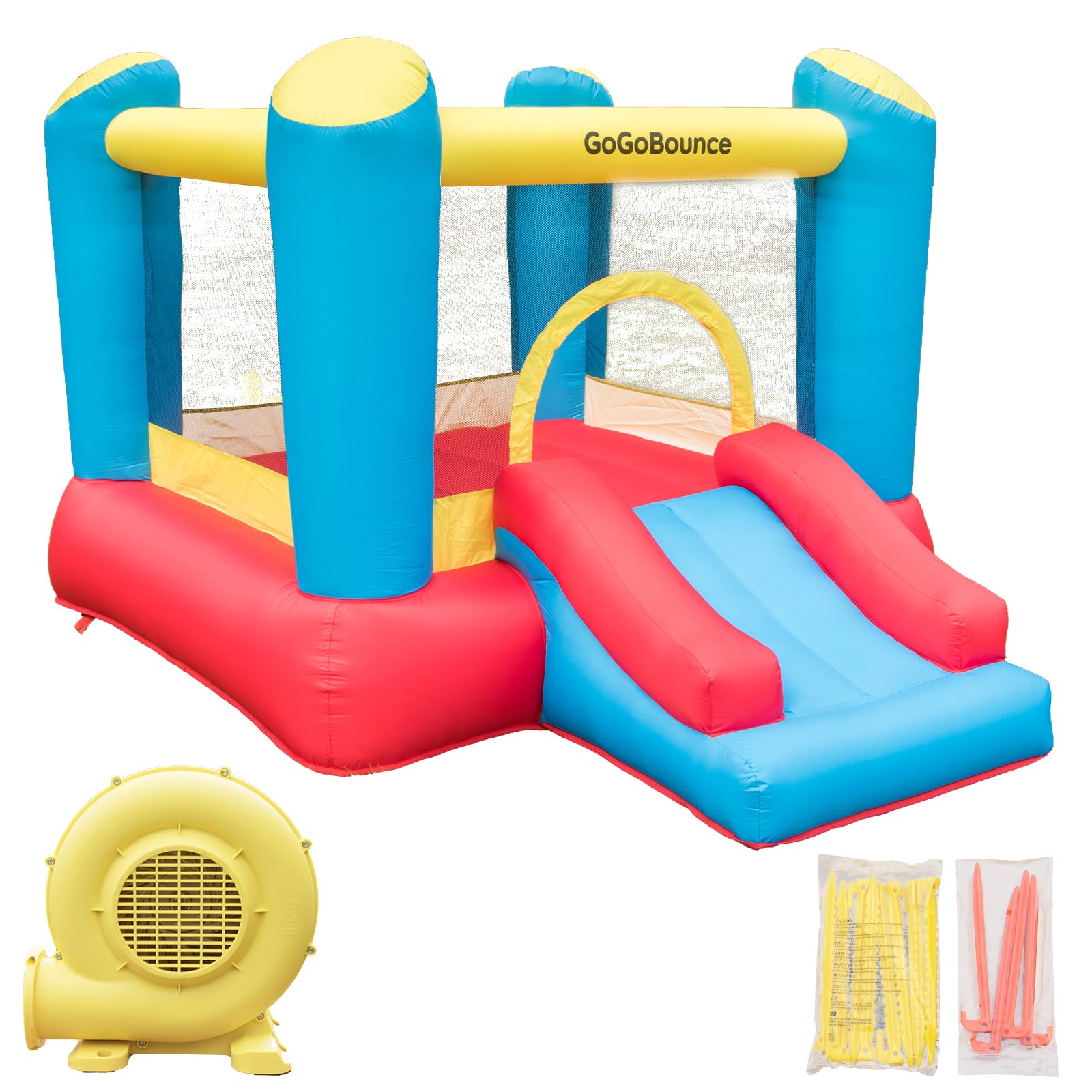 GoGoBounce Inflatable Bounce House with Water Slide & Air Blower, 103"x 78"x 64" Outdoor Bouncy Castle for Kids Ages 3-10, Durable Oxford Fabric