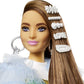 Barbie Extra Doll & Accessories with Long Brunette Hair and Bling Clips in Multi-Colored Dress with Pet Crocodile