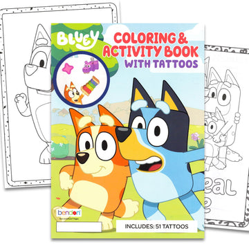 Bluey Coloring Book with Tattoos for Kids Ages 4-8 - Cartoon Coloring Pages, Activities, Games Plus Temporary Tattoos, More | Bluey and Bingo Activity