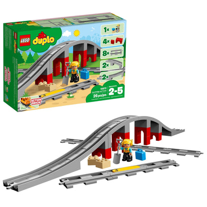 LEGO DUPLO Town Train Bridge and Tracks 10872 - Toy Set for Kids and Toddlers, Railway Building Bricks Set with a Bridge, Figure, and Horn Sound