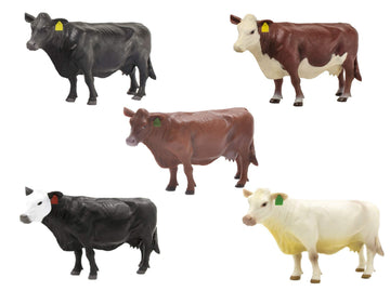 Little Buster Toys Cow Set - 5 Pack; Black Angus, Hereford, Red Angus, White Face Angus, Charolais; Get All Your Cows in one Deal!
