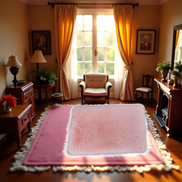 Miniature Square White Rug, Soft Carpet Decor for 1/12 Scale Dollhouses, Lightweight and Decorative Accessory for Doll House Interiors (Pink)
