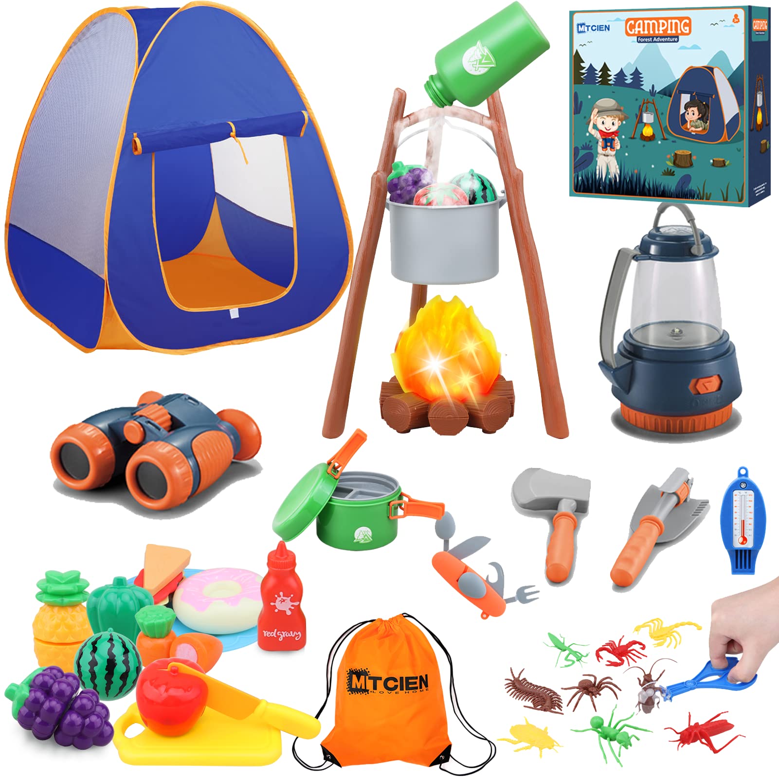 MITCIEN Kids Camping Toys Set with Tent, Camping Toys for Kids, Outdoor for Toddlers Boys Girls Age 3 4 5 6, Include Tent/Campfire/Oil Lamp/Pretend