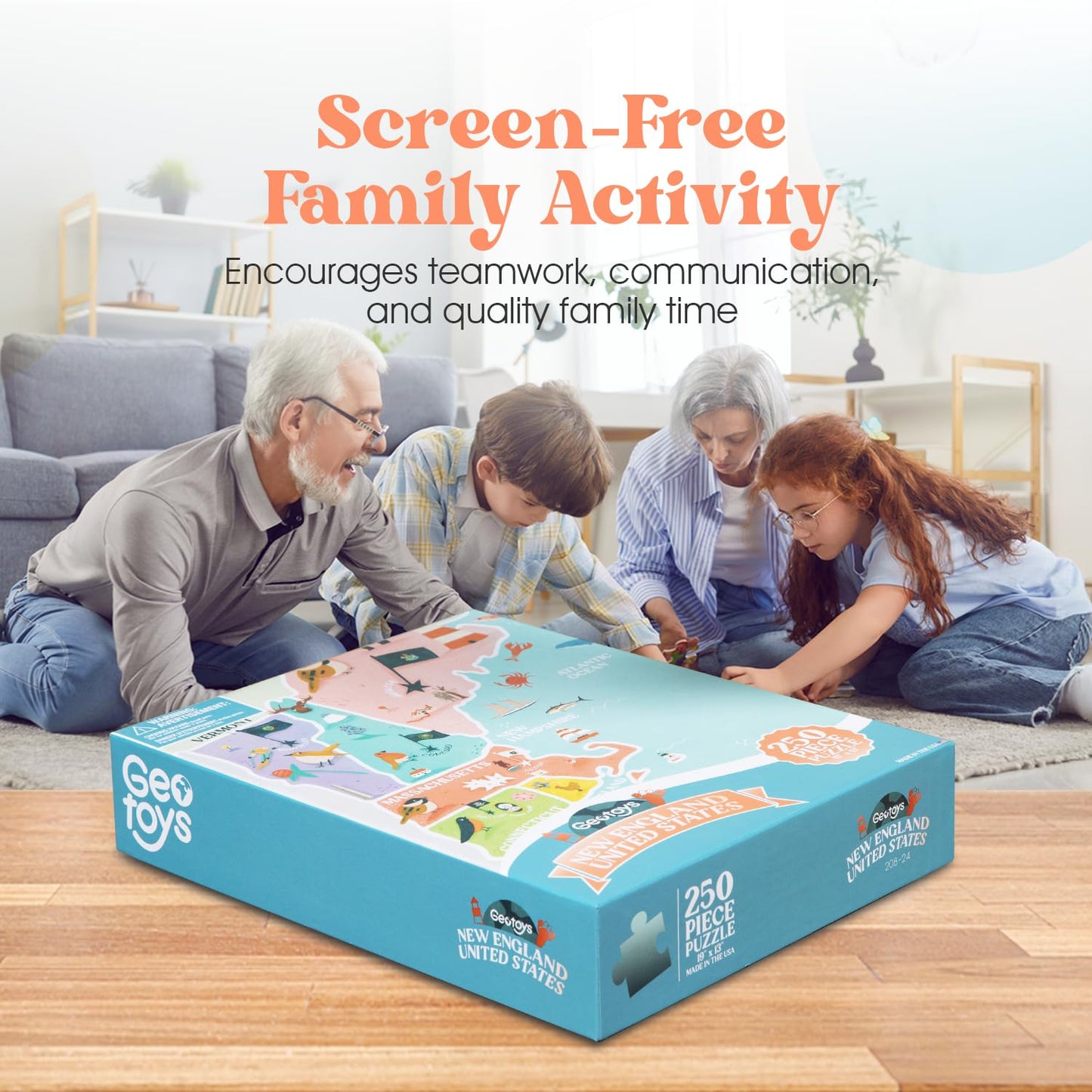 Geotoys New England Region Jigsaw Puzzle - Educational and Interactive Map Game - 250 Piece Puzzles - Jigsaw Puzzles for Kids Ages 8-12 - Kids Puzzle