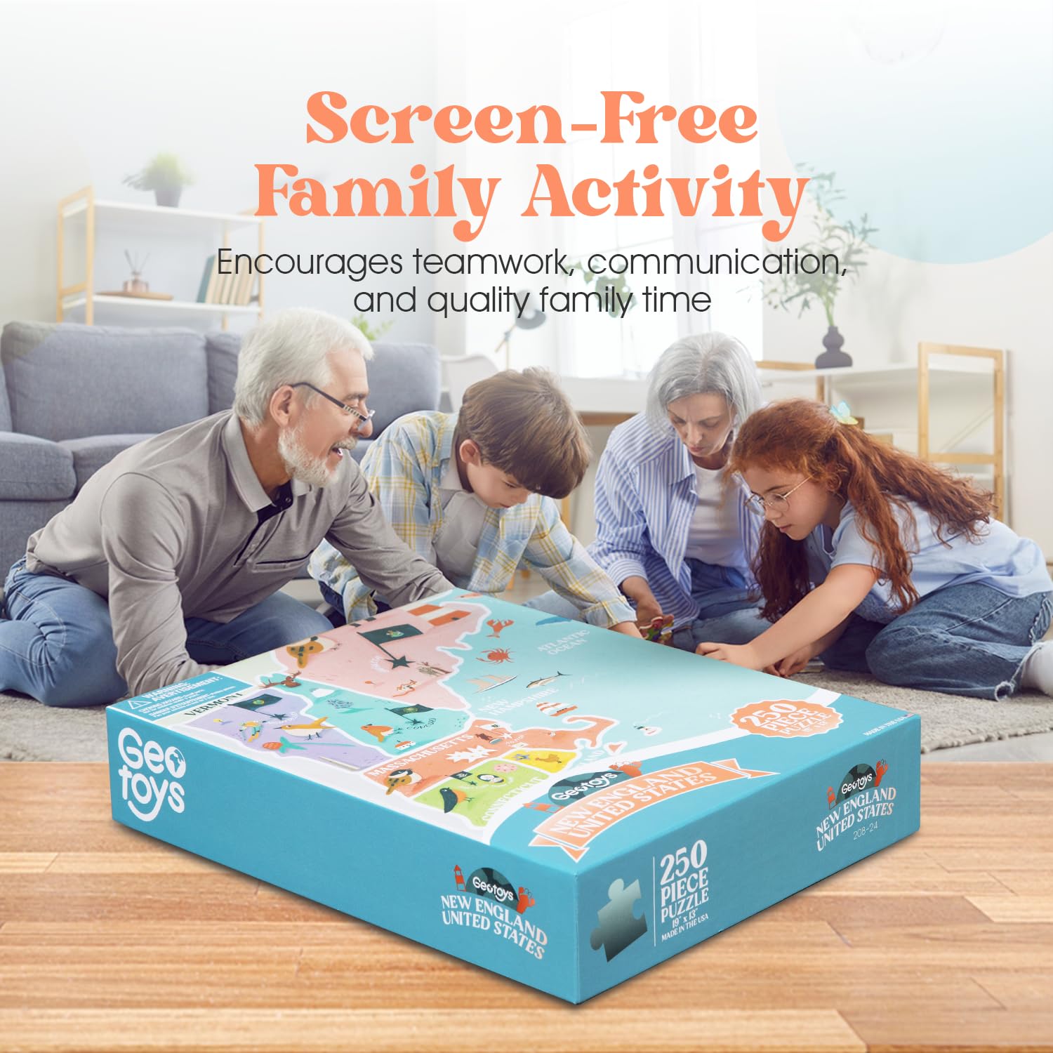 Geotoys New England Region Jigsaw Puzzle - Educational and Interactive Map Game - 250 Piece Puzzles - Jigsaw Puzzles for Kids Ages 8-12 - Kids Puzzle