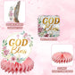 24Pcs Baptism Decorations for Girls, Pink Floral Baptism Centerpieces for Tables, Baptism Decor Honeycomb Centerpiece Double Sided Table Toppers