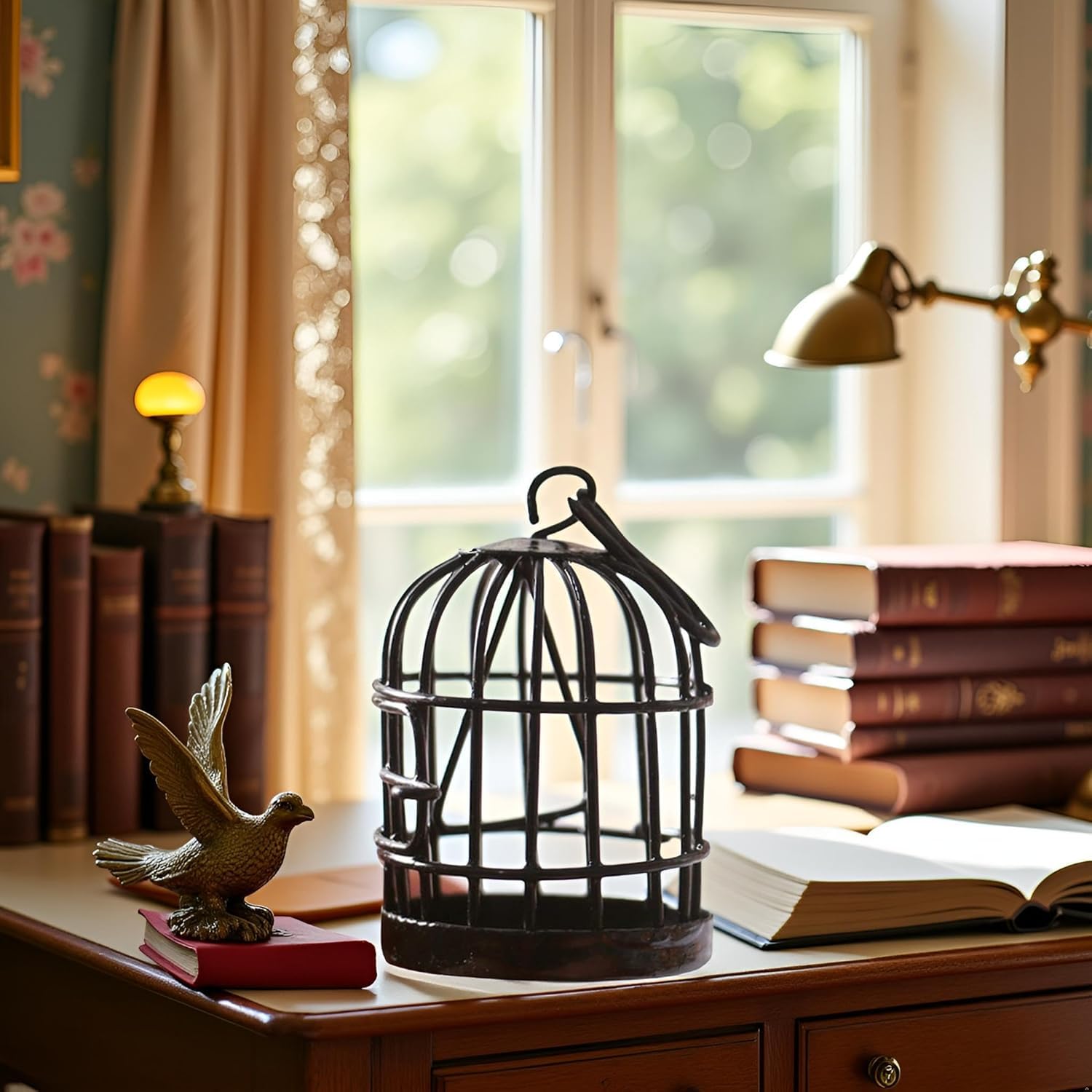 Black Miniature Doll House Birdcage Ornament Model Home Desktop Decor Gift,Mini Miniature Doll Fairy Garden Ornaments Shelf Home Micro Landscape Decor