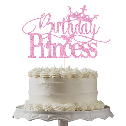 Dcokska Birthday Princess Cake Topper, Pink, Glitter Crown-