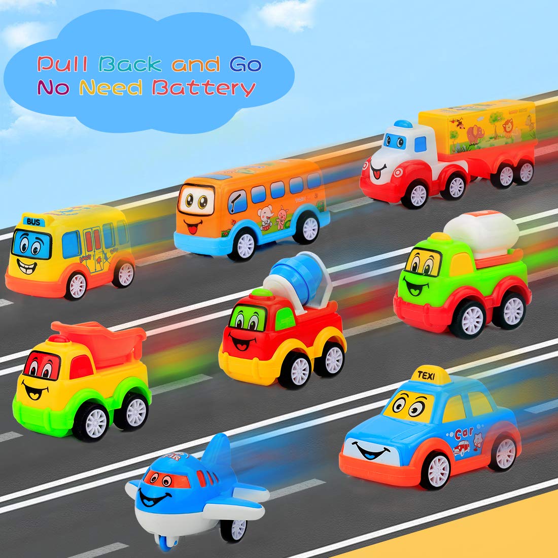 Forty4 9 Pack Cars Toys for 2 3 4 5 Years Old Toddlers Boys & Girls Gift, Big Transport Truck with 8 Small Cute Pull Back Trucks, Carrier Truck