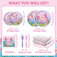 100PCS Pink Cartoon Axolotl Birthday Party Decorations, Axolotl Party Supplies Plates and Napkins Set, Axolotl Theme Paper Food Trays Large Food