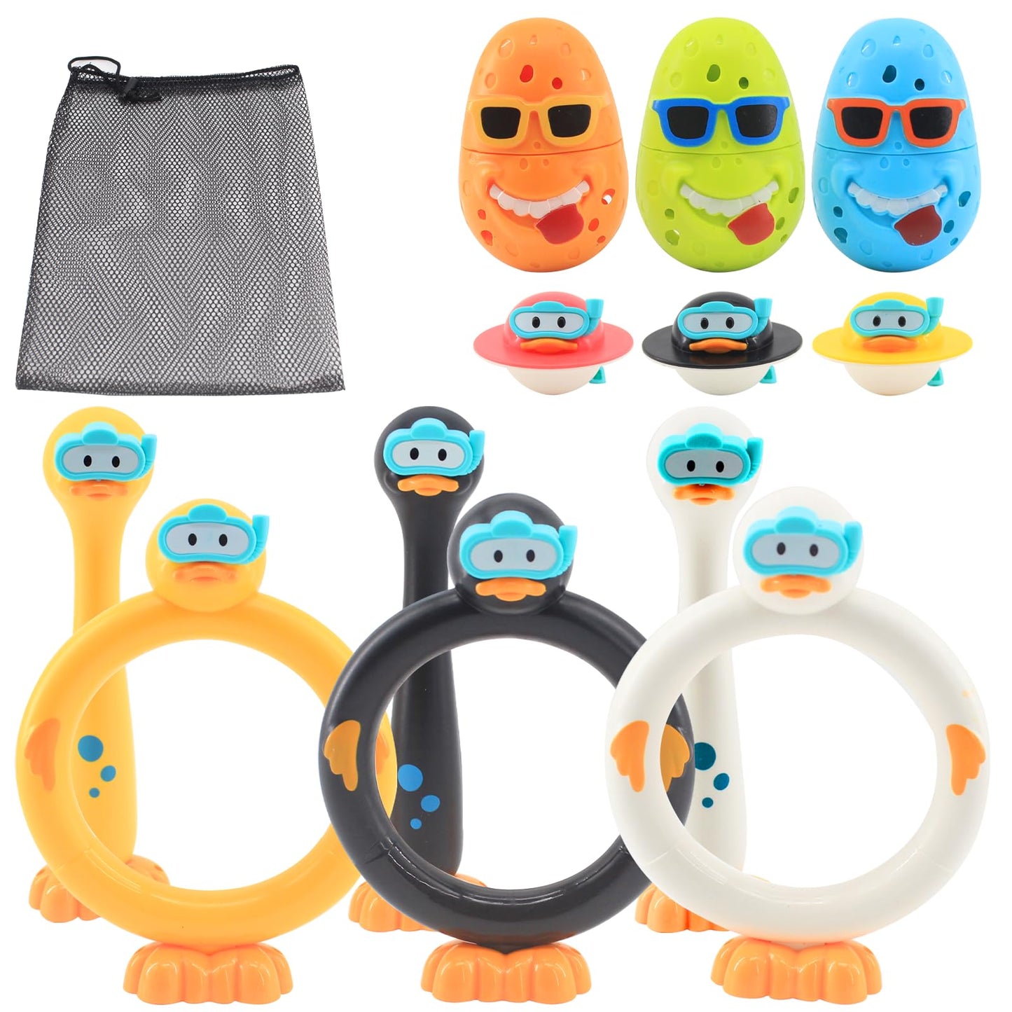WUEURU 12 Pack Pool Diving Toys for Kids,Duck Pool Float Toys,Swimming Pool Diving Rings,Underwater Swimming Ring,Fun Outdoor Underwater Pool Games