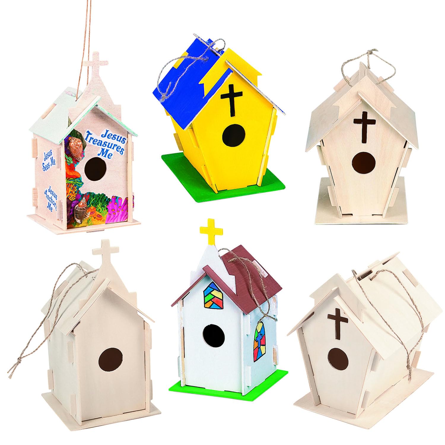 Fun Express DIY Church Birdhouse Craft Kits for Kids Ages 8-12 - Wooden Bird Houses to Paint 12 Pack | Unfinished Wood Crafts for Spring & Summer |