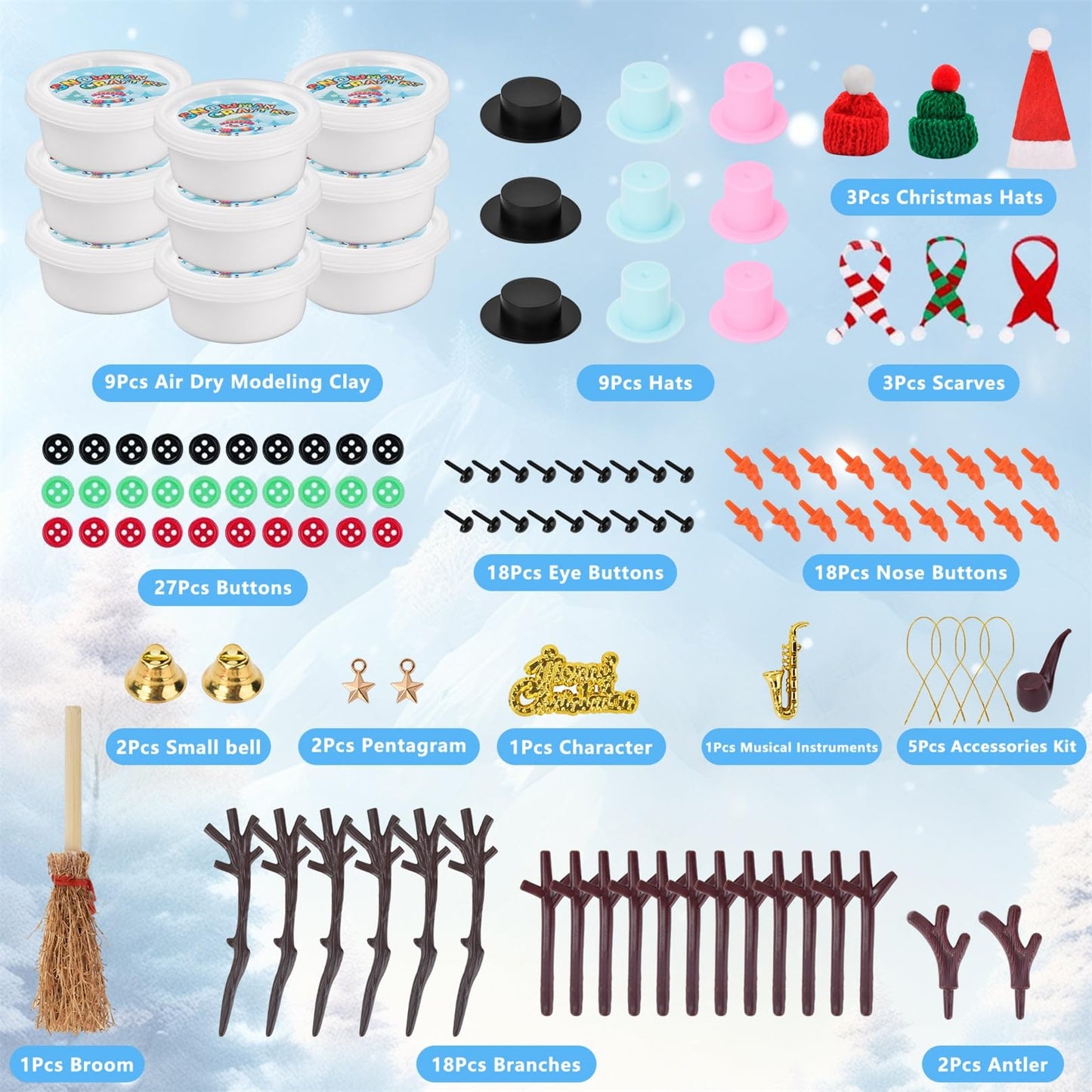 Stocking Stuffers for Kids Teen Boys Girls - 9 Pack Build Snowman Kit Christmas Crafts Gifts for Kids Creative Air Dry Modeling Clay Xmas Gift