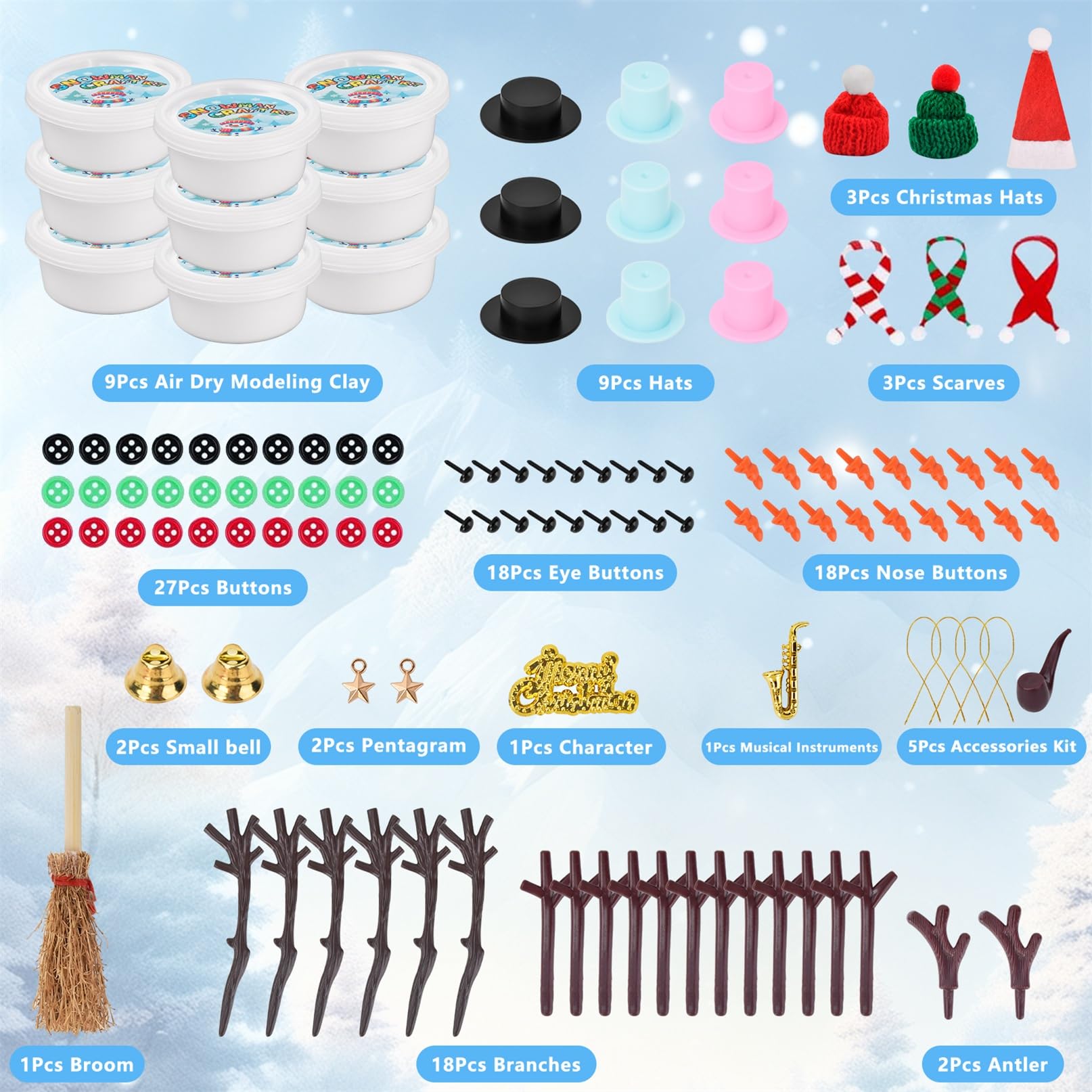 Stocking Stuffers for Kids Teen Boys Girls - 9 Pack Build Snowman Kit Christmas Crafts Gifts for Kids Creative Air Dry Modeling Clay Xmas Gift