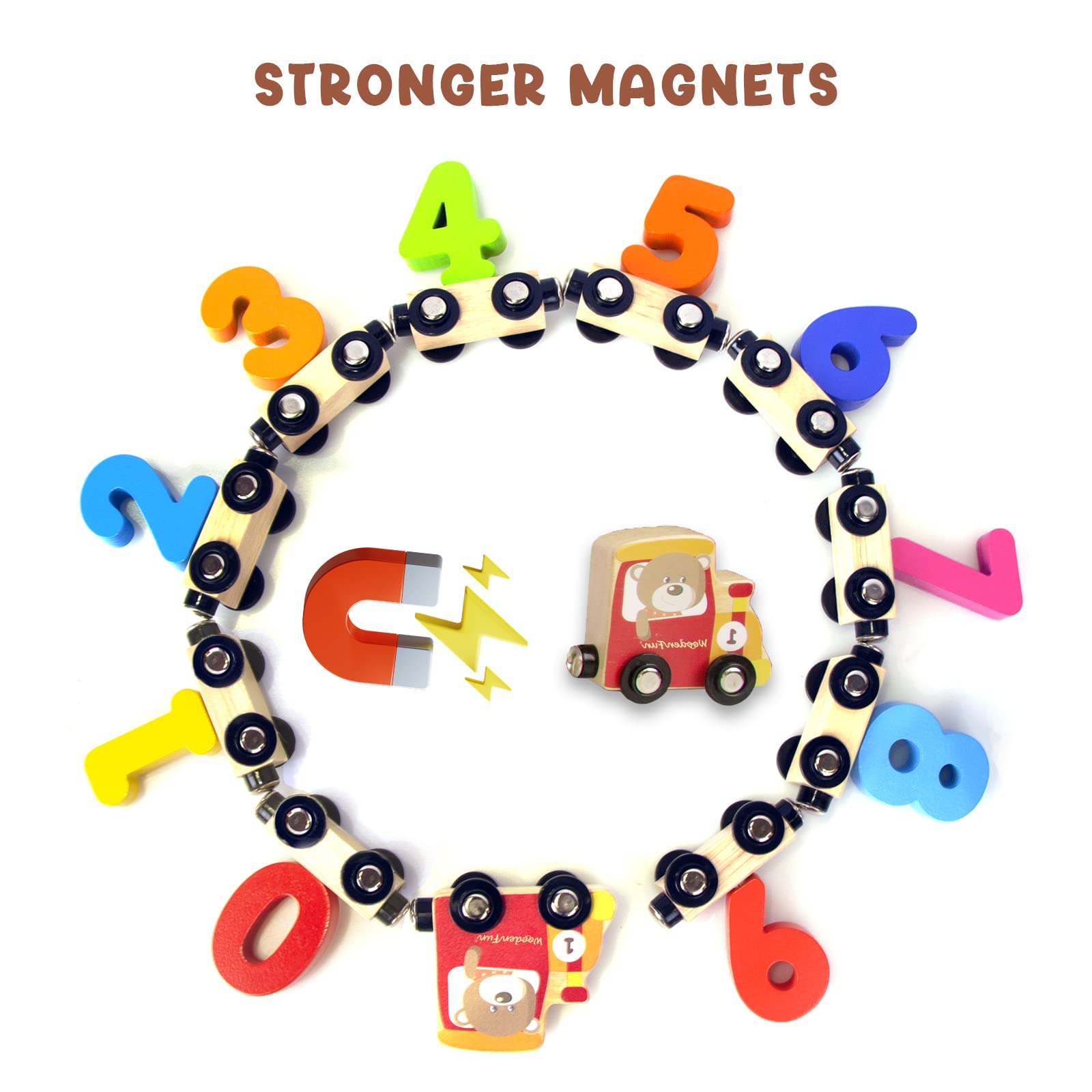 WOODENFUN Number Train Set for 1 2 3 Year Olds, Educational Toy Cars for Toddlers, Montessori Learning Toys for Boys and Girls