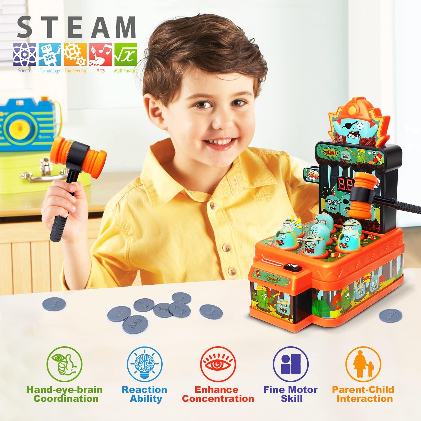 Zombies Whack Game Toys for Kids, Arcade Game for 3 Year Old, Mini Electronic Interactive Hammering & Pounding Toys, Gift Idea for Toddler Kids Boys