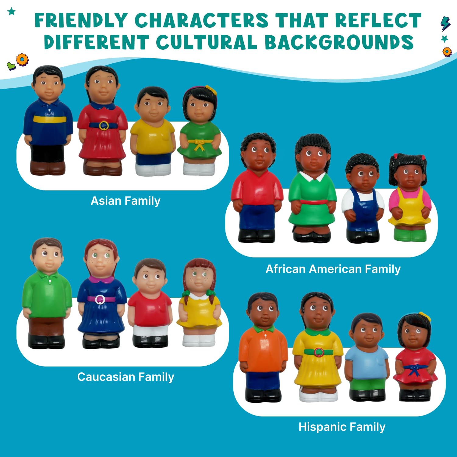 Get Ready Kids Multicultural Family Figures Set of 16-5 inch Diversity