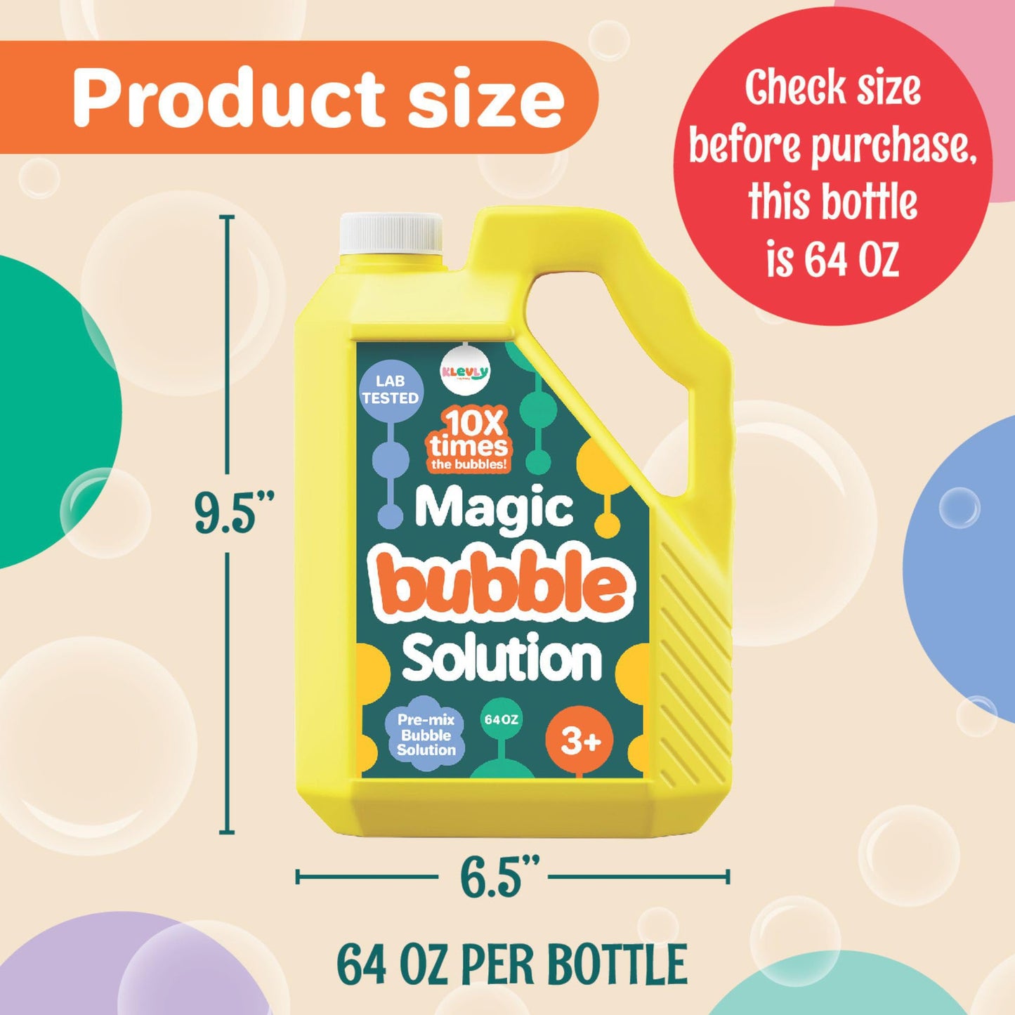 64 oz Iridescent Bubble Solution Refill | Non-Toxic Pre-Mix Bubble Refill Solution No Mixing or Measuring Required | Bubbles for Kids | Bubbles Bulk |