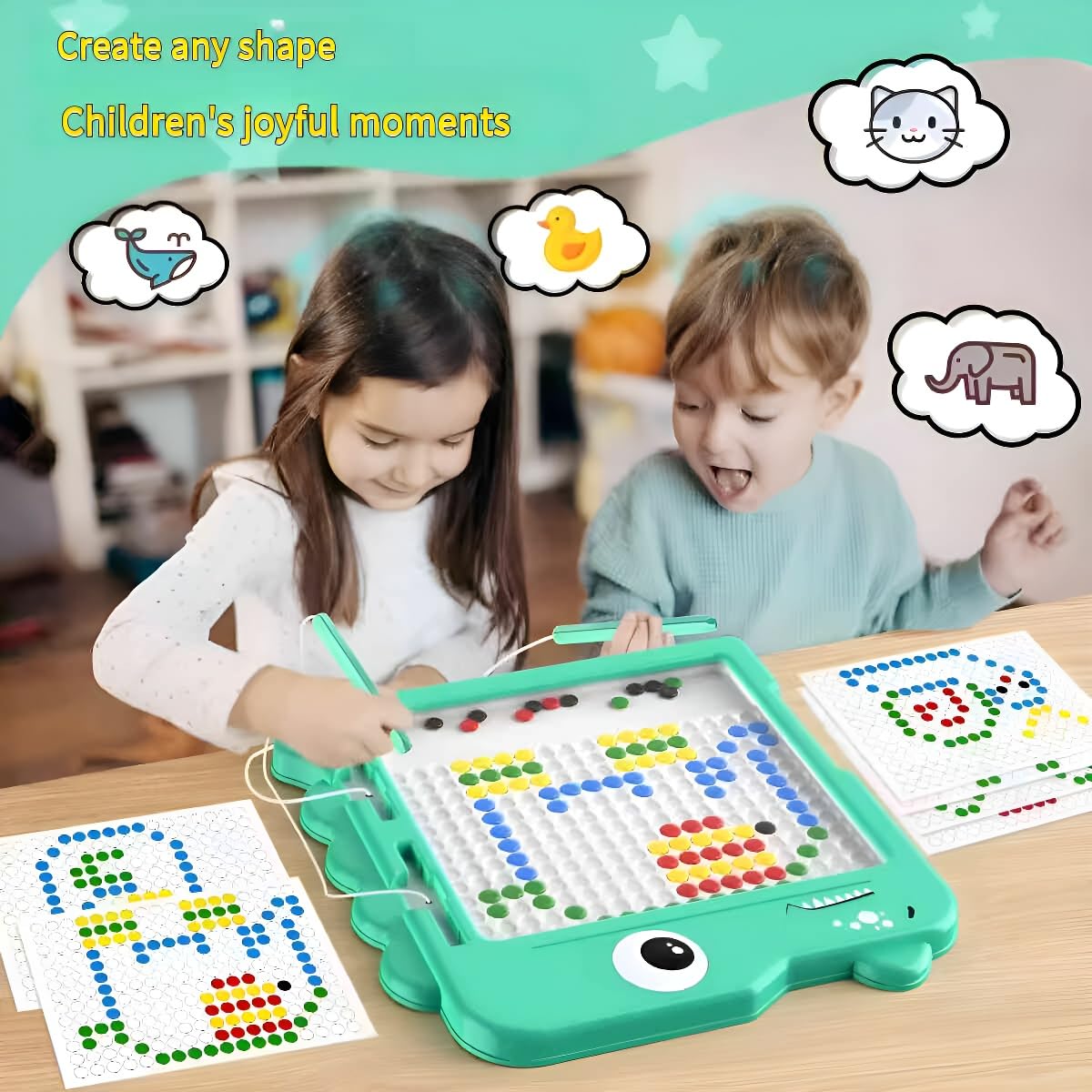 Mandarooker Magnetic Drawing Board?Large Magnet Doodle Board with Pen and Dot Beads,20 Colored Pattern Cards,Montessori Toys and Travel Toys