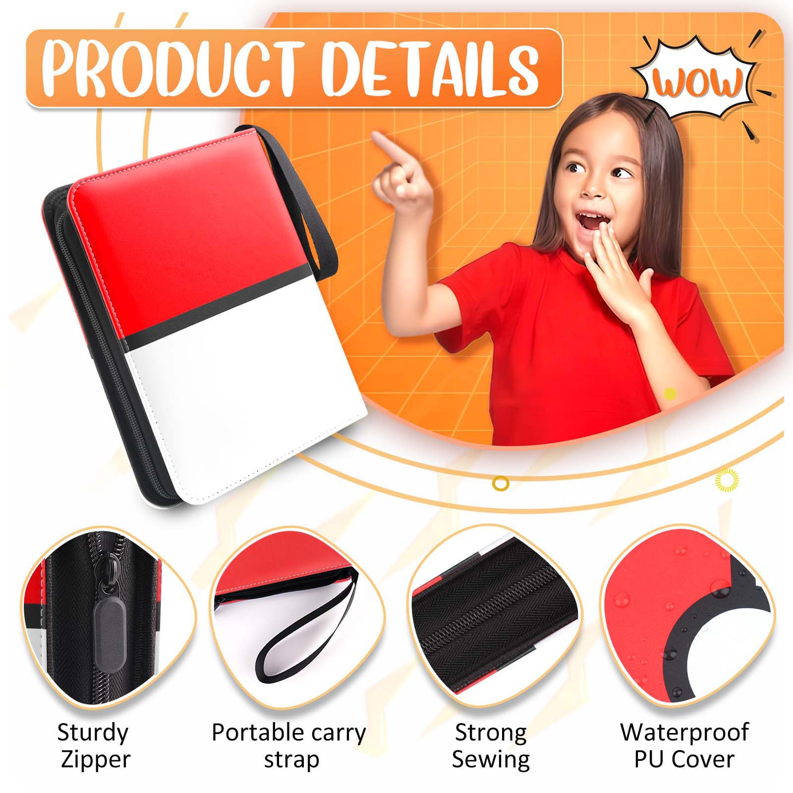 Card Binder 4 Pocket, Trading Card Holder Fits 400 Cards With 50 Removable Sleeves, Portable Collection Card Ablum, Game Card Case book With Zipper