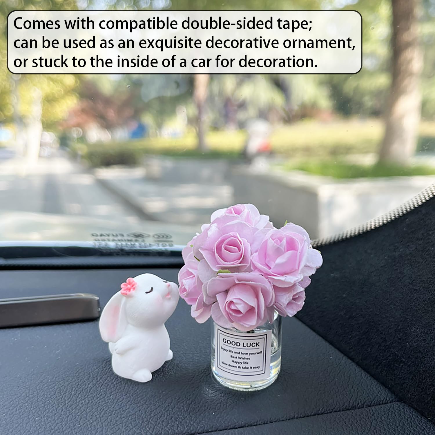 2 Sets Dollhouse Miniature Flower in Vase and Rabbits, 1:12 Scale Dollhouse Miniature Decor, Car Decoration