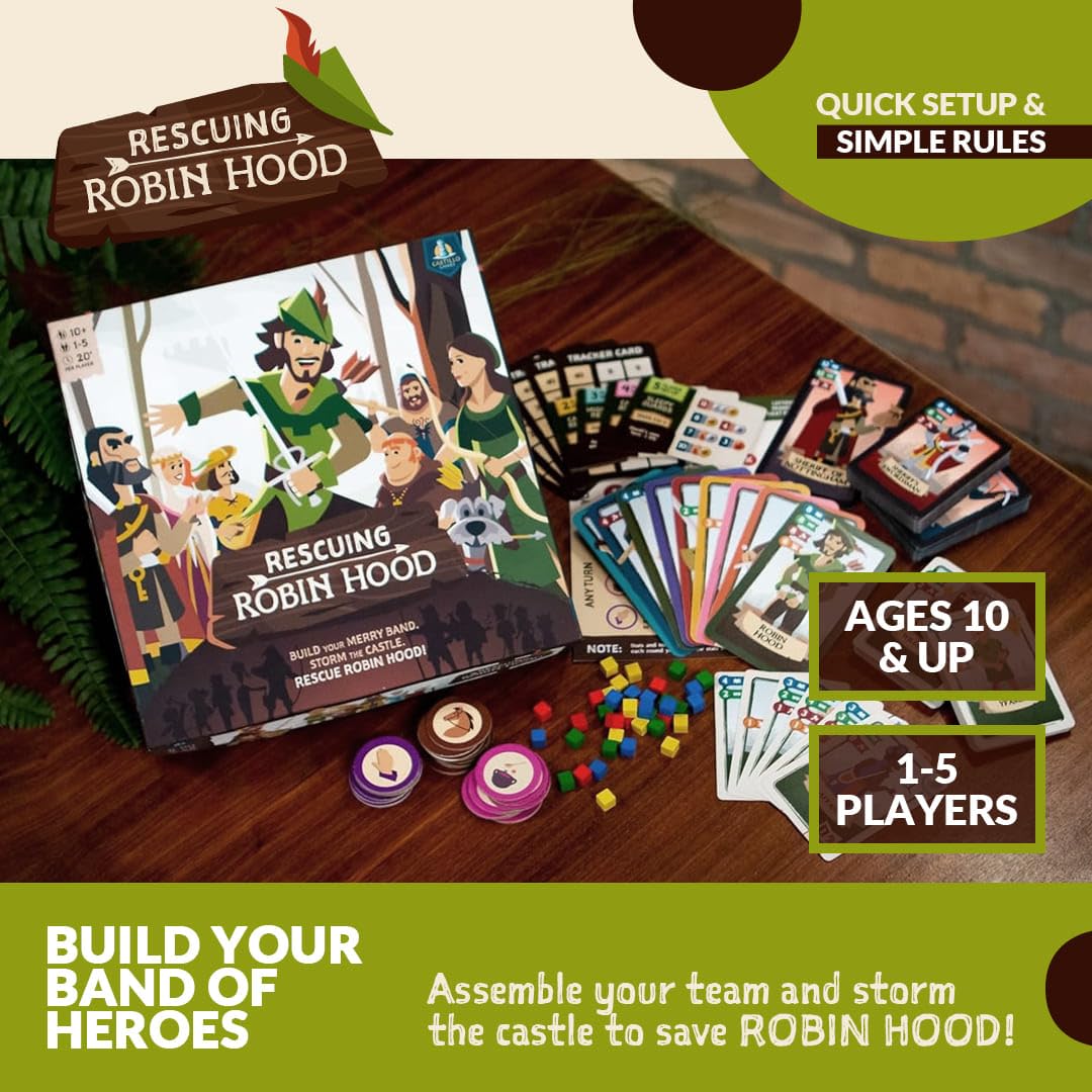 Rescuing Robin Hood - Cooperative Deck-Building Card & Strategy Tabletop Board Game | 1-5 Players | Ages 10+ | Medieval Fantasy Adventure | Kids