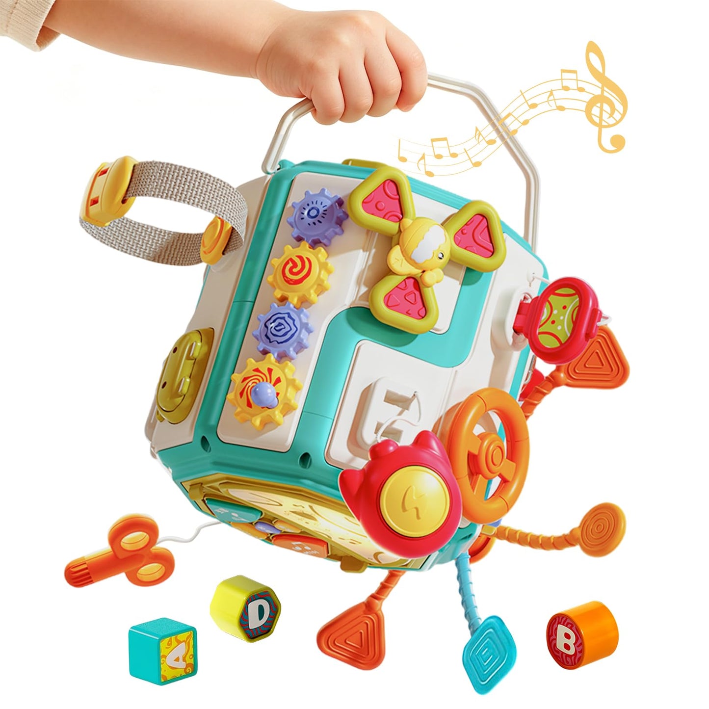 ZIYOSTAR 20-in-1 Busy Board Activity Cube, Educational Sensory Learning Toy for 1 2 3 Year Old Toddlers, Developmental Fine Motor Skills, Shape Sorter