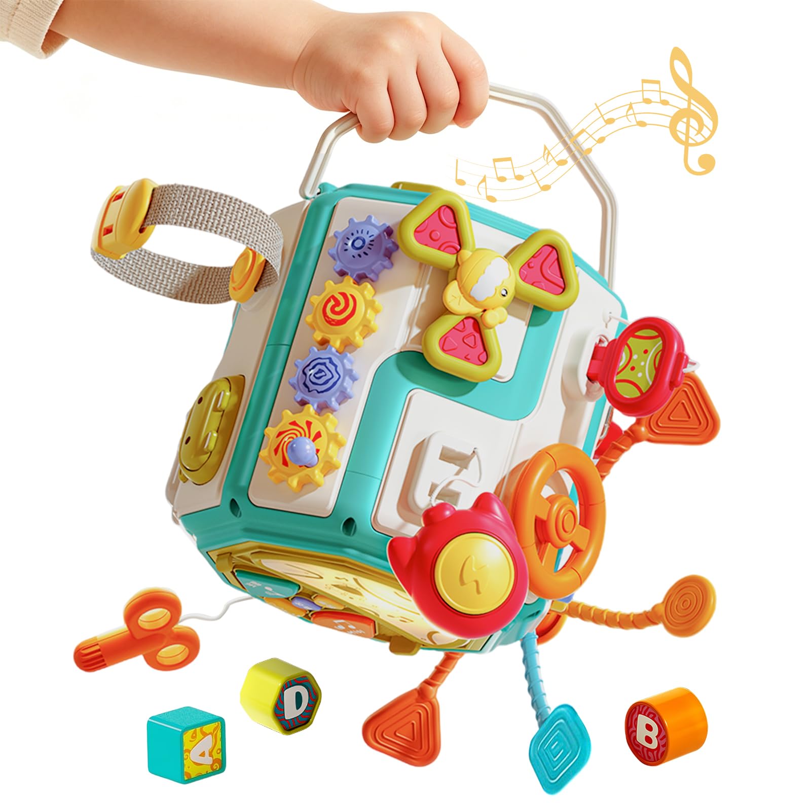 ZIYOSTAR 20-in-1 Busy Board Activity Cube, Educational Sensory Learning Toy for 1 2 3 Year Old Toddlers, Developmental Fine Motor Skills, Shape Sorter