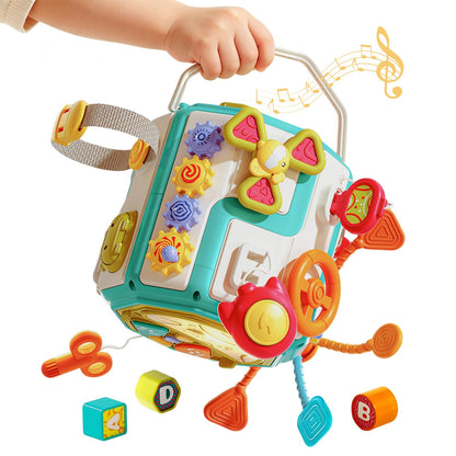 ZIYOSTAR 20-in-1 Busy Board Activity Cube, Educational Sensory Learning Toy for 1 2 3 Year Old Toddlers, Developmental Fine Motor Skills, Shape Sorter