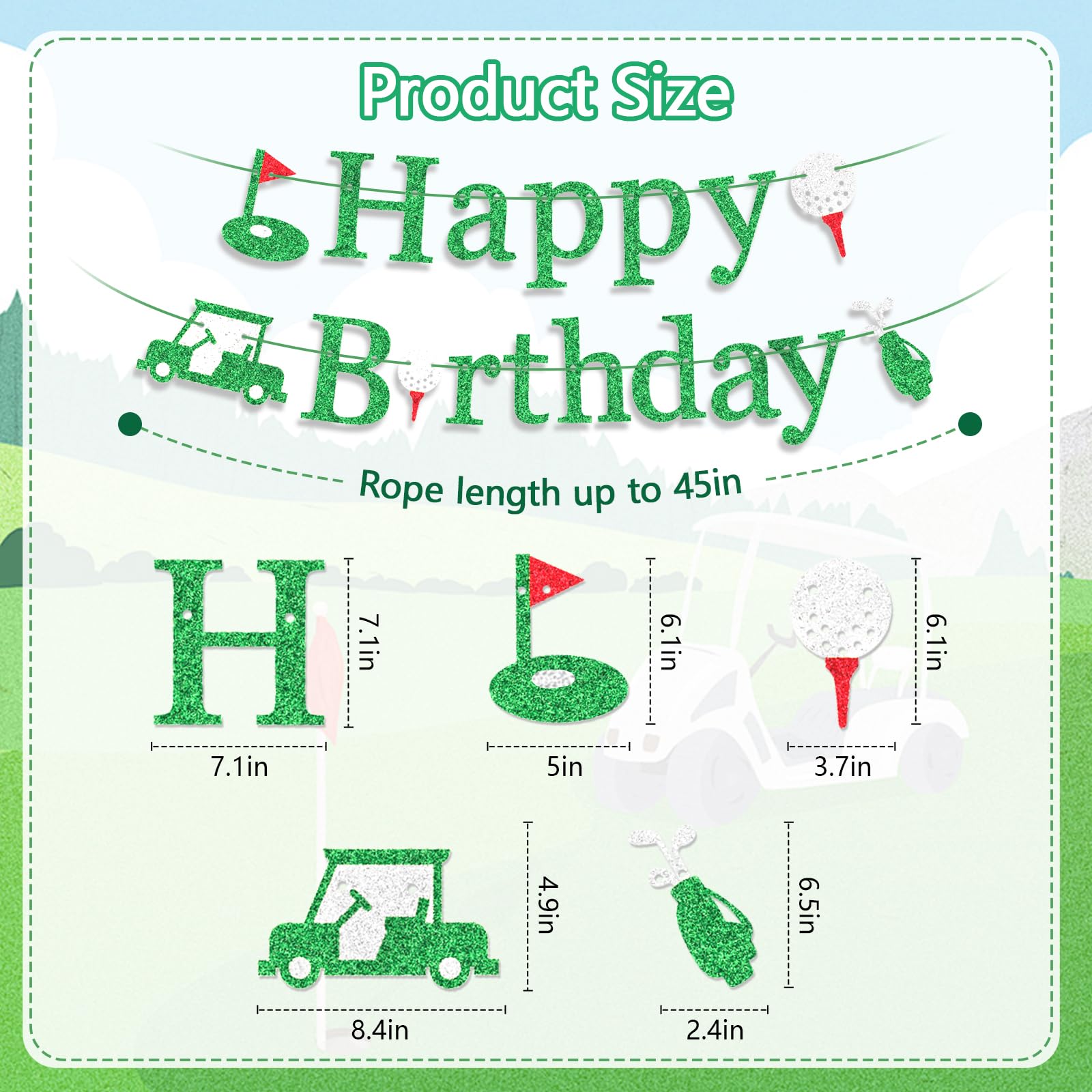 Golf Happy Birthday Banner - Green Glitter Birthday Decorations Happy Sign Party Decorations Party Decor Supplies for Women Boys Girls