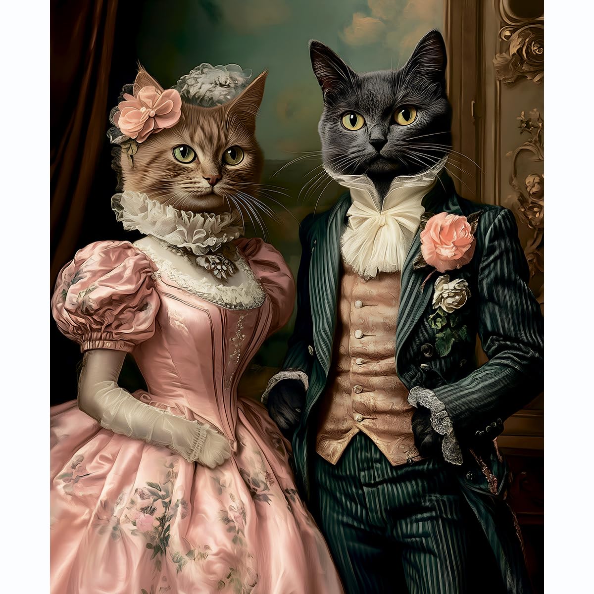 Puzzles for Adults 1000 Pieces, Victorian Cats: The Elegant Pair Portret, Hard Challenging Jigsaw Puzzle for Puzzle Lovers, Bonus Poster Included