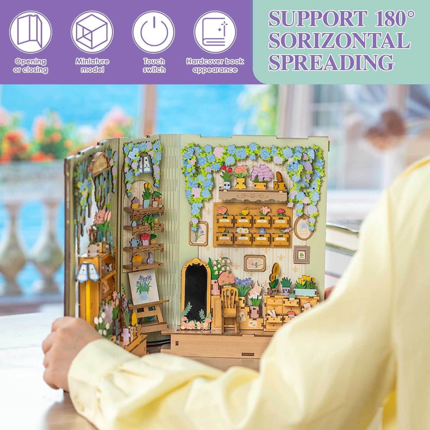 MOMIBOOK Book Nook Kit 440 Pcs DIY Miniature Dollhouse Kit for Adults