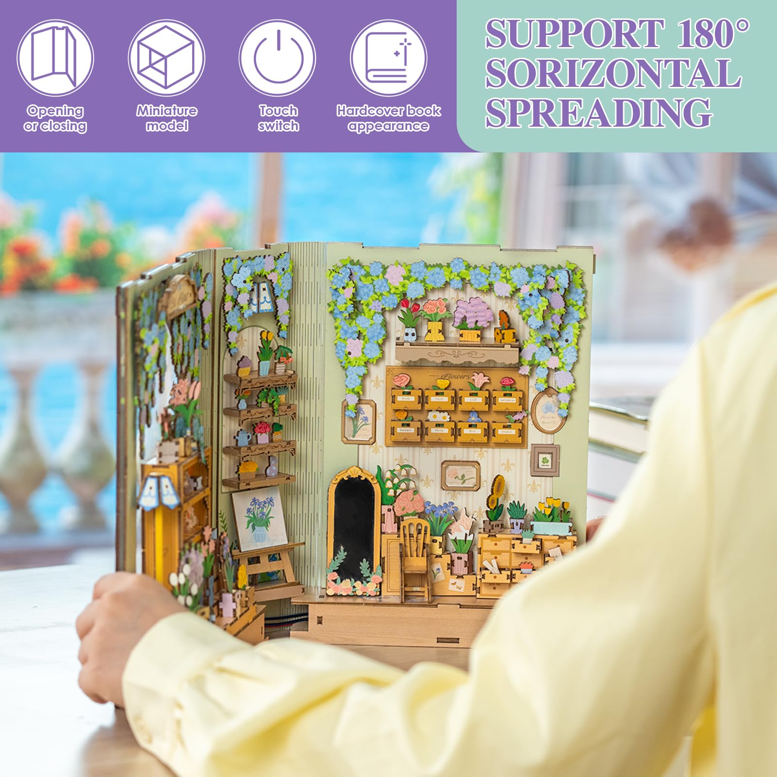 MOMIBOOK Book Nook Kit 440 Pcs DIY Miniature Dollhouse Kit for Adults