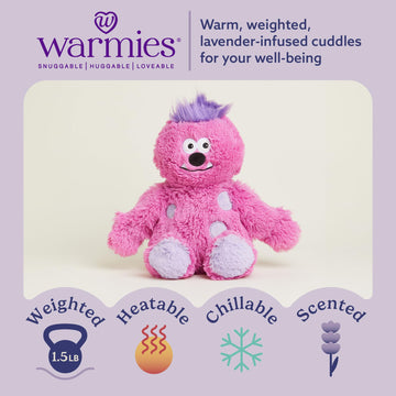 warmies Microwavable & Weighted Stuffed Animals, Pink Monster - Heated Stuffed Animal Plushie for Warmth & Comfort - Cute Soft Plush Toys for Adults