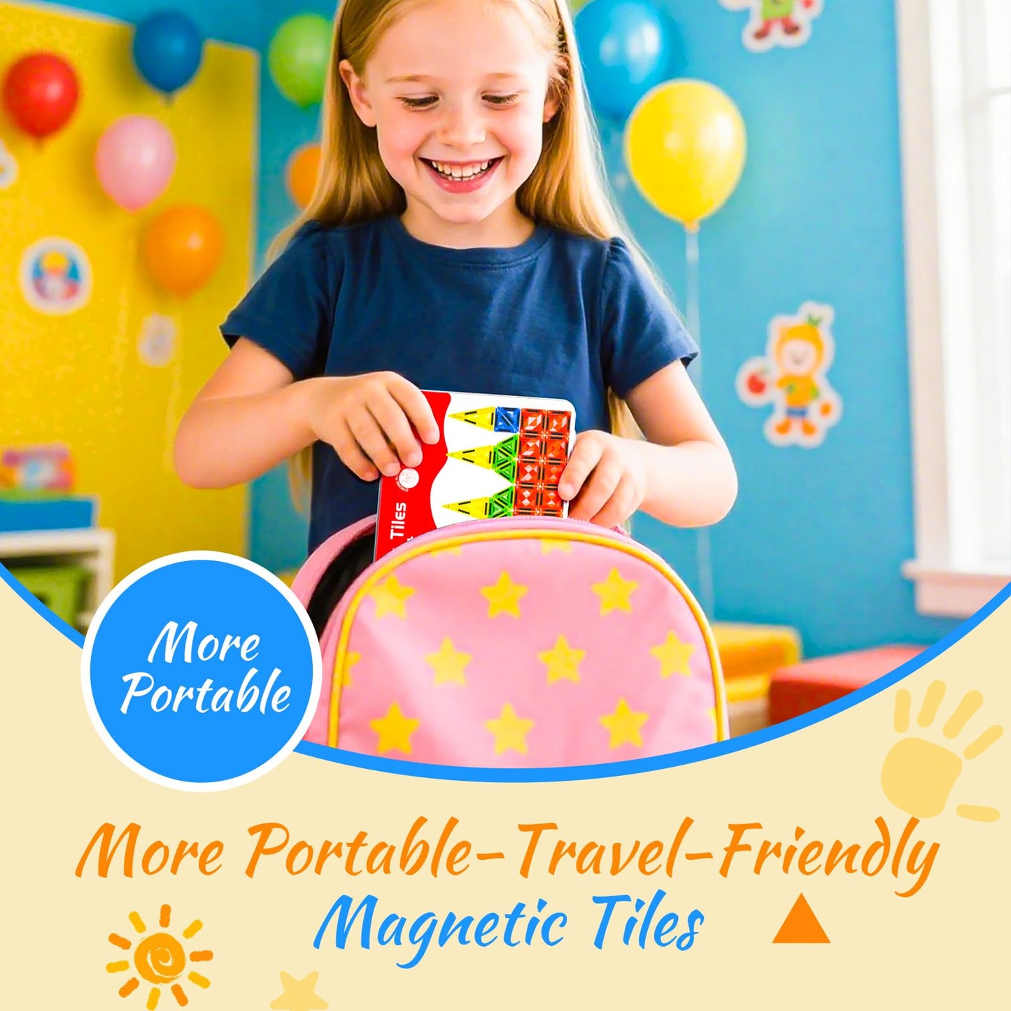 Zupooko Mini Magnetic Tiles for Kids Ages 3-8, Travel Magnetic Building Blocks with Metal Storage Box, STEM Educational Toys, Montessori Sensory