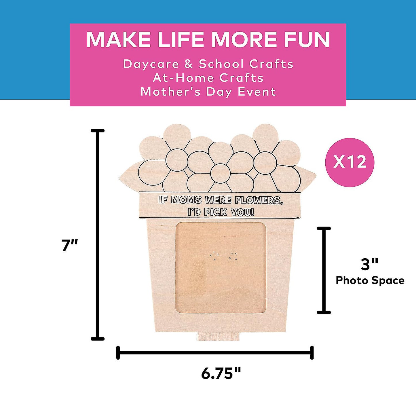 Fun Express DIY Picture Frame Kit for Kids Art - Wooden Craft Frames to Decorate for Mother's Day Crafts| Paintable Wood Photo Frames for Classroom
