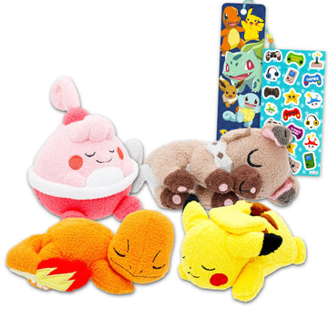 Pokemon Plushie Set - Bundle with 4 Plush 5" Figures: Pikachu, Rockruff, Charmander, Happiny Plus Bookmark, More | Pokemon Stuffed Animals Pack