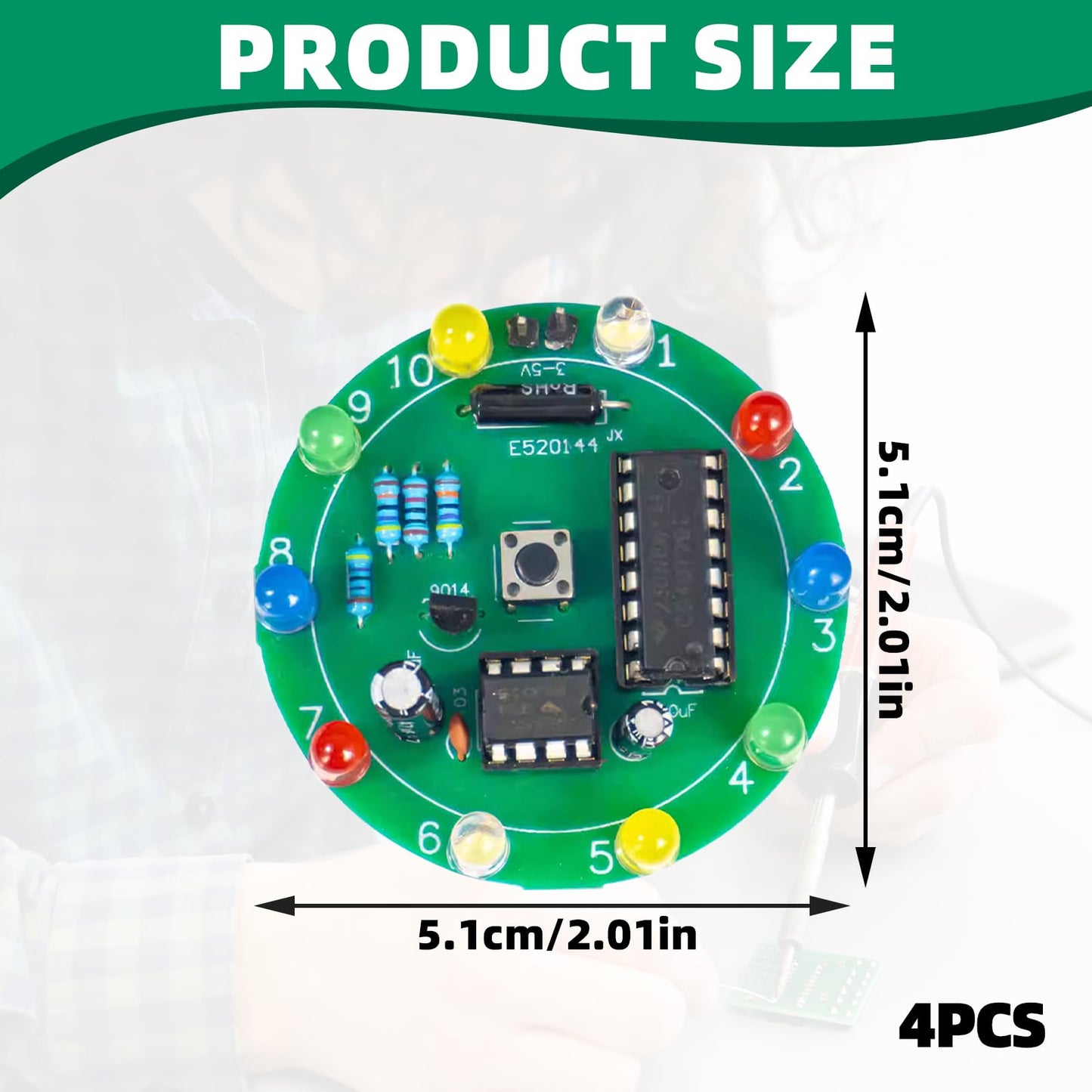4Pcs Soldering Practice Kit, DIY NE555 CD4017 Lucky Electronic Rotary Wheel Project with Colorful LED Lights, Practical STEM Circuit Board Training
