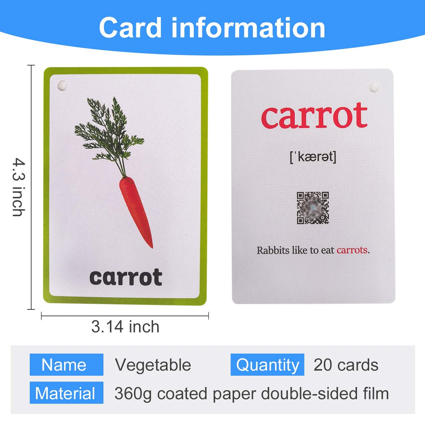 20PCS/Set Vegetable Kids Gifts English Flash Cards Pocket Card Educational Learning Baby Toys for Children Pre-Kindergarten