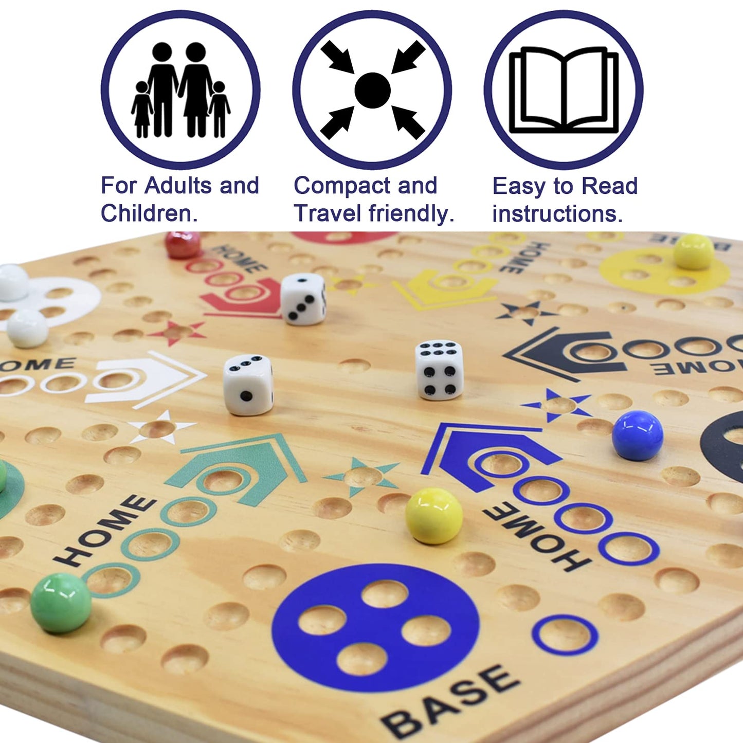 16” Wooden Wahoo Board Game, Original Marble Game Set for 4 or 6 Players