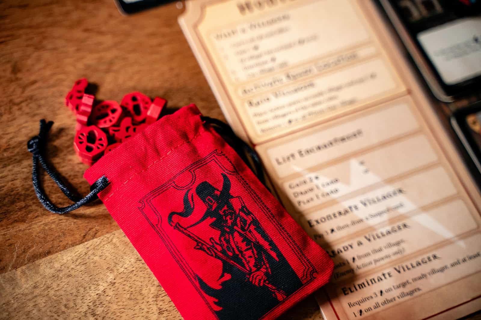 Capstone Games Pagan: Fate of Roanoke - Wooden Token Set, 125 Painted Game Pieces & 3 Custom Screen Printed Cloth Bags