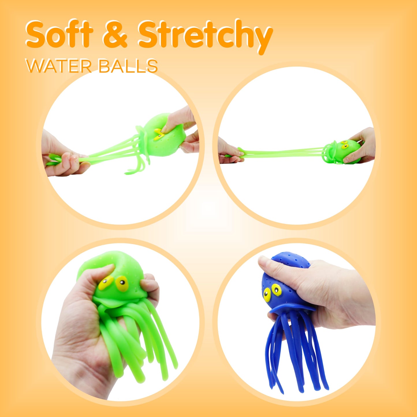 Octopus Water Balls - Pack of 6 Pool Toys for Kids Sensory Absorbent Water Splash Balls Bomb, Toddler Bath Toy, Swimming Pool Floating Swim Toys