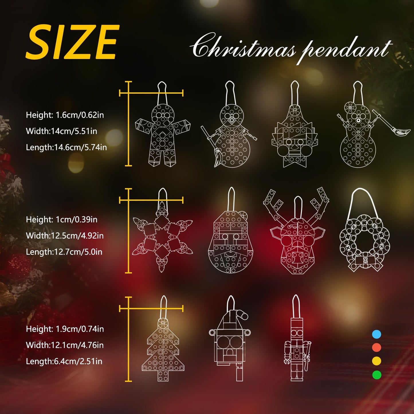14-in-1 Christmas Tree Ornaments Building Kit, DIY Decorative Hanging Ornaments Building Toys Santa, Snowman, Gingerbread, Reindeer, Best Festival