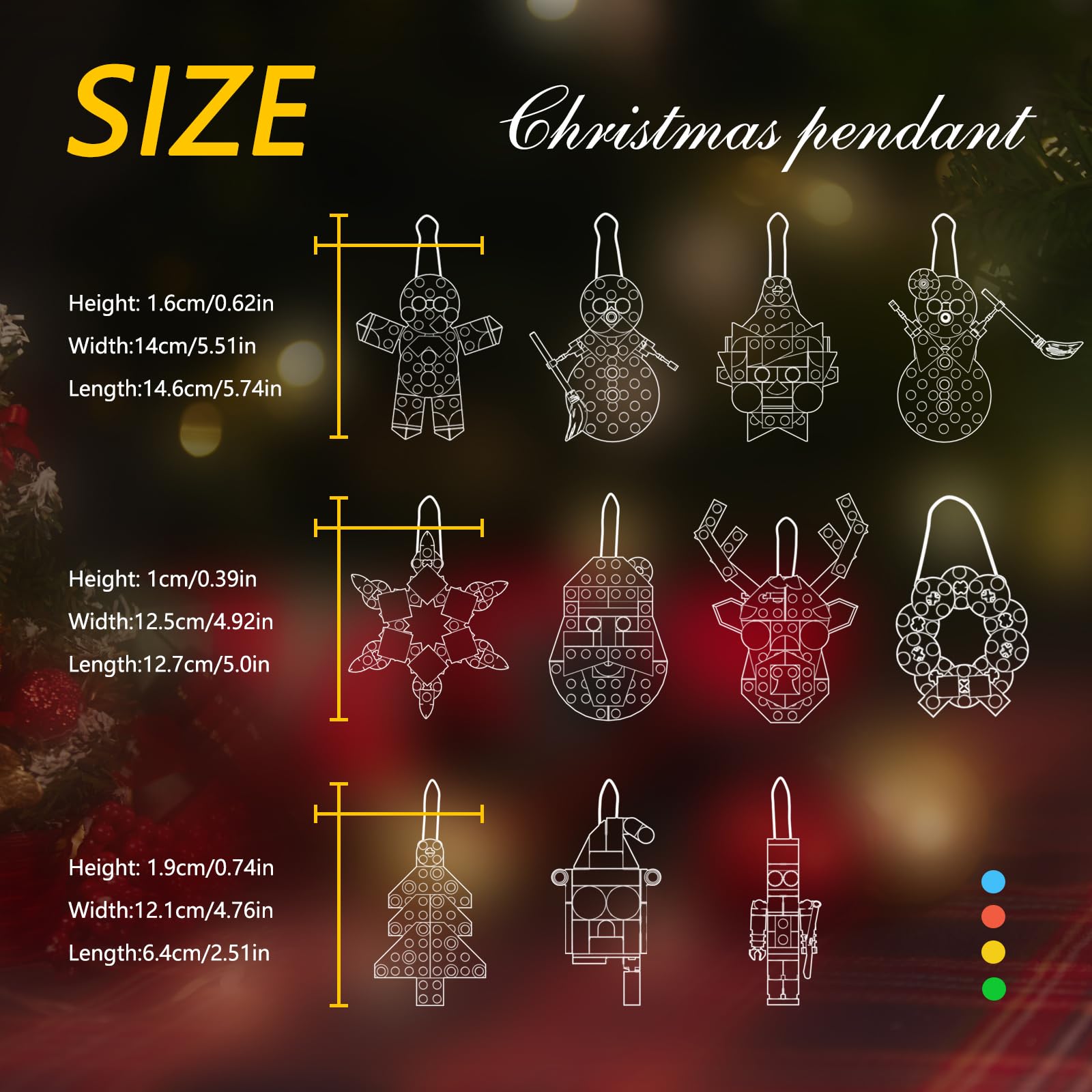 14-in-1 Christmas Tree Ornaments Building Kit, DIY Decorative Hanging Ornaments Building Toys Santa, Snowman, Gingerbread, Reindeer, Best Festival