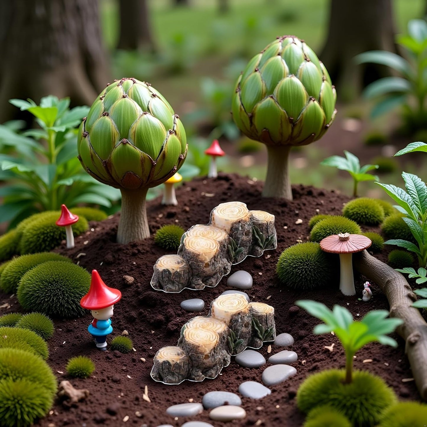 2Pcs Miniature Resin Stump Micro Landscape Fairy Garden Ornament Mini Doll House Outdoor Landscape Decor Outdoor Statues Garden Sculptures Outdoor